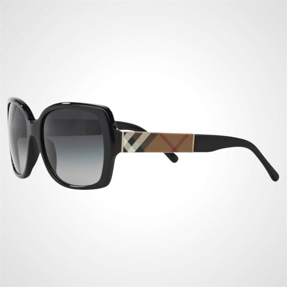 New Burberry Sunglasses Black Square Frames Checkered Arms Gradient BURBERRY - Picture 5 of 9